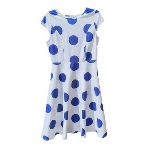 Elegant Blue Polka Dot Casual Midi Dress - Size S